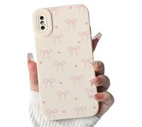 NITITOP Compatible with iPhone XS Max Case Cute Bow Ribbon Love Heart Pattern Aesthetic Bowknot Design for Women Girls Color Back Soft TPU Shockproof More Protective Cover - Pink