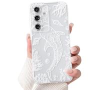 NITITOP Compatible with Samsung Galaxy S24 Case Cute Clear Sea Ocean Design Whale Animal Shell Pattern for Women Men Girls Full Camera Lens Shockproof Protective Phone Cover - White Fish