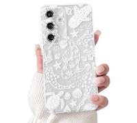 NITITOP Compatible with Samsung Galaxy S24 Case Cute Clear Sea Ocean Design Whale Animal Shell Pattern for Women Men Girls Full Camera Lens Shockproof Protective Phone Cover - White Turtle