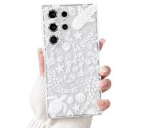 NITITOP Compatible with Samsung Galaxy S24 Ultra Case Cute Clear Sea Ocean Design Whale Animal Shell Pattern for Women Men Girls Full Camera Lens Shockproof Protective Phone Cover - White Turtle