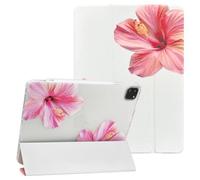 NITITOP for iPad Pro 4/3/2/1 Case Cute Floral, Red Hibiscus
