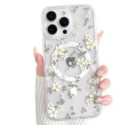 NITITOP for iPhone 15 Pro Max Case Magnetic Clear Cute Flower,White