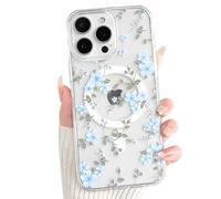 NITITOP for iPhone 16 Pro Case Magnetic Clear Cute Flower,Blue