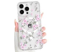 NITITOP for iPhone 16 Pro Case Magnetic Clear Cute Flower,Pink