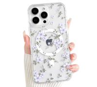 NITITOP for iPhone 16 Pro Case Magnetic Clear Cute Flower,Purple