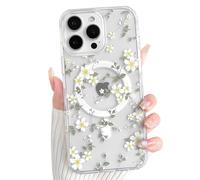 NITITOP for iPhone 16 Pro Case Magnetic Clear Cute Flower,White