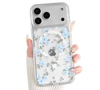 NITITOP for iPhone 17 Pro Case Magnetic Clear Cute Flower,Blue