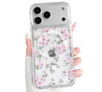 NITITOP for iPhone 17 Pro Max Case Magnetic Clear Cute Flower,Pink