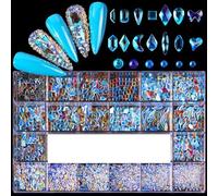 NITONAMI Shiny Diamond Nail Art Rhinestones Kit Glass Crystal Decorations Set 1pcs Grids Box 21 Shapes of 2500pcs-aurora Color