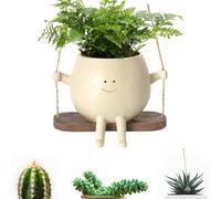 Nitoope Swing Face Planter Pot, Smile Face Hanging Plant Pot, Small Resin Flower Head Planters, Hanging Flower Pots Indoor Outdoor,Unique Plant Pots for Succulent Planter