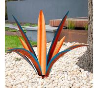 Nitoope Tequila Rustic Sculpture, DIY Metal Agave Plant Figurines for Outdoor Patio Yard, Backyard Decor, Garden Ornaments Outdoor, Present for Mum/Women, Yard Stakes and Planters (Blue- 9 leaf)