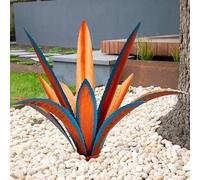 Nitoope Tequila Rustic Sculpture, DIY Metal Agave Plant Figurines for Outdoor Patio Yard, Backyard Decor, Garden Ornaments Outdoor, Present for Mum/Women, Yard Stakes and Planters (Blue- 12 leaf)