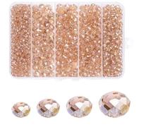 NITOPUPU 850Pcs 4/6/8/10mm Crystal Glass Beads for Jewelry Making Faceted Rondelle Flat Beads for Bracelets Necklace Earrings DIY Crafts(Champagne Crystal AB Bead)