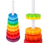 NiToy Large Spinning Stacking Toy with 6-Tier Rainbow Tower | Dual-Colour Spinning Discs for Stacking, Colour Recognition, Hand-Eye Coordination and Fine Motor Play