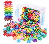 NiToy Snowflake Interlocking Building Block Educational Toy 300PCS for Kids Ages 3+, Multi-Color Solid Plastic Early Learning Creativity STEM Toy with Carrying Case Safe Material