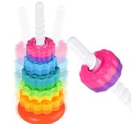 NiToy Spinning Stacking Toy for Kids, Rainbow Tower Dual-Color Spinning Wheels Premium Strong BPA-Free ABS Plastic Early Education Fun Learning and Engaging Brain Development Toys (Small)