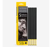 Nitram : Moyen Baton Round Stick Charcoal : Pack of 5 : 8mm