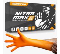 Nitramax 100 Master Pro Detailing Gloves | Orange Protective Gloves For Car Care | Latex Free, Powder Free, Disposable, Extra Strong, Comfort Fit (Medium)