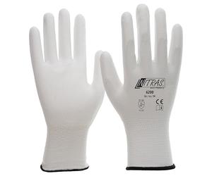 Nitras Assembly and work gloves 6200, colour: white, 12 pairs, size: XL (9) or XXL (10), with partial coating on palm and fingertips as well as a knitted belt (9)