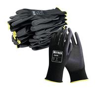 NITREX 290B Work and Safety Gloves, 10 Pairs of Black General Handling Gloves with PU Palm Coating, Size 6, Extra Small