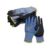 NITREX Unigloves 10 Pairs - General Handling Cut Resistant Gloves with Sandy Nitrile Palm Coating, Featuring NitreGuard Technology and NitreGrip Technology in Black or Blue, Size 6