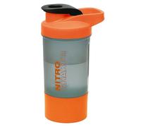 Nitro Shaker 600ml Protein Bottle - Leakproof BPA Free Gym Shaker with Storage & Stainless Steel Whisk Ball for Protein, Pre-Workout & Smoothies (Orange)