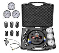 Nitrogen Accumulator Charging Kit | Hydraulic Pressure Gauge Set | Nitrogen Pressure Test System | with 3 Gauges 1500 PSI/4000 PSI/6000 PSI, 7 Adaptors, 1 Gas Hose (Black)