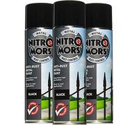 Nitromors Smooth Metal Paint - Black 500ml Aerosol - 3 Pack | Protection Against Rust and Corrosion | Superior Coverage |NBP500