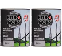 Nitromors Smooth Metal Paint for Doors, Furniture and Gates, No Primer Needed Rust Protection for Ferrous and Non-Ferrous Surfaces, Silver 750 ml (Pack of 2)