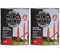 Nitromors Smooth Metal Paint Red, 750 ml, No Primer Required, UV Resistant, Rust Protection for Doors and Garden Furniture (Pack of 2)