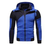 NITRY Men Hooded Pullover Zipper Placket Sport Casual Transition Jacket Youth Classic Color Matching Long Sleeved Sweatshirt G-Blue L