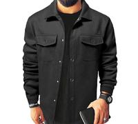 NITRY Men Jacket Men Casual Lapels Solid Color Long Sleeve Jacket Men Temperament Trend Business Work Jacket Men Classic Fashion All-Match Transition Jacket B-Black L