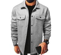 NITRY Men Jacket Men Casual Lapels Solid Color Long Sleeve Jacket Men Temperament Trend Business Work Jacket Men Classic Fashion All-Match Transition Jacket A-Light Grey M