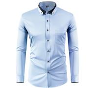 NITRY Men Long-Sleeved Shirts Modern Business Casual Work Shirt Lightweight Regular Fit Fashion T-Shirt E-Light Blue XXL