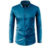 NITRY Men Long-Sleeved Shirts Modern Business Casual Work Shirt Lightweight Regular Fit Fashion T-Shirt J-Peacock Blue 3XL