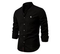 NITRY Men Long-Sleeved Shirts Modern Business Casual Work Shirt Regular Fit Lightweight Fashion T-Shirt L-Black S