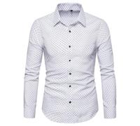 NITRY Men Long-Sleeved Shirts Modern Business Casual Work Shirt Regular Fit Lightweight Solid Color Fashion T-Shirt D-White XXL