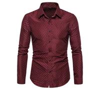 NITRY Men Long-Sleeved Shirts Modern Business Casual Work Shirt Regular Fit Lightweight Solid Color Fashion T-Shirt C-Wine Red XL