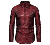 NITRY Men Long-Sleeved Shirts Regular Fit Lightweight Fashion Bronzing T-Shirt Modern Business Casual Work Shirt J-Wine Red M