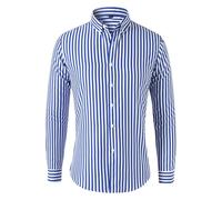 NITRY Men Long-Sleeved Shirts Regular Fit Lightweight Fashion Striped T-Shirt Herren Modern Business Casual Work Shirt D-Lake Blue L