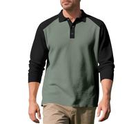 NITRY Men Polo Shirt Regular Fit Breathable Casual Color Matching Long Sleeves Tops Outdoor Golf Sport Fashion T-Shirt M-Army Green L