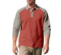 NITRY Men Polo Shirt Regular Fit Breathable Casual Color Matching Long Sleeves Tops Outdoor Golf Sport Fashion T-Shirt L-Orange L