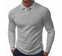 NITRY Men Polo Shirt Regular Fit Breathable Casual Solid Color Long Sleeves Tops Outdoor Golf Sport Fashion T-Shirt I-Grey XXL