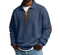 NITRY Men Sweatshirt Classic Lapels Solid Color Long Sleeved Sweatshirts Sport Casual Soft Comfortable Pullover I-Navy 4XL