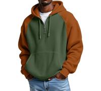 NITRY Men Sweatshirt Hooded Kangaroo Pocket Color Matching Pullover Classic Sport Casual Long Sleeved Sweatshirts I-Green Orange 4XL