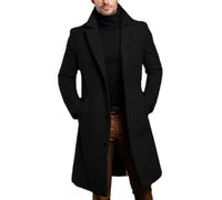 NITRY Men'S Coat Regular Fit Solid Color Lapels Long Sleeved Jacket Classic Retro Casual Outdoor Jackets C-Black 3XL