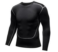 NITRY Men's Compression Shirt Absorbent Breathable Quick-Drying Long Sleeves Functional T-Shirt Jogging Exercice Fitness Sportshirt D-Black M
