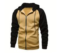 NITRY Men'S Hoodie Jacket Lightweight Sport Color Matching Sweatshirt Classic Fashion Casual Long Sleeves Sweatshirts D-Khaki XXL