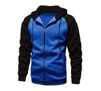 NITRY Men'S Hoodie Jacket Lightweight Sport Color Matching Sweatshirt Classic Fashion Casual Long Sleeves Sweatshirts E-Blue XL