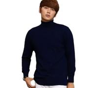 NITRY Men's Knitted Sweater Breathable Soft Warm Comfortable Long Sleeves Pullover Temperament Casual Solid Color Knitwear R-Navy XL
